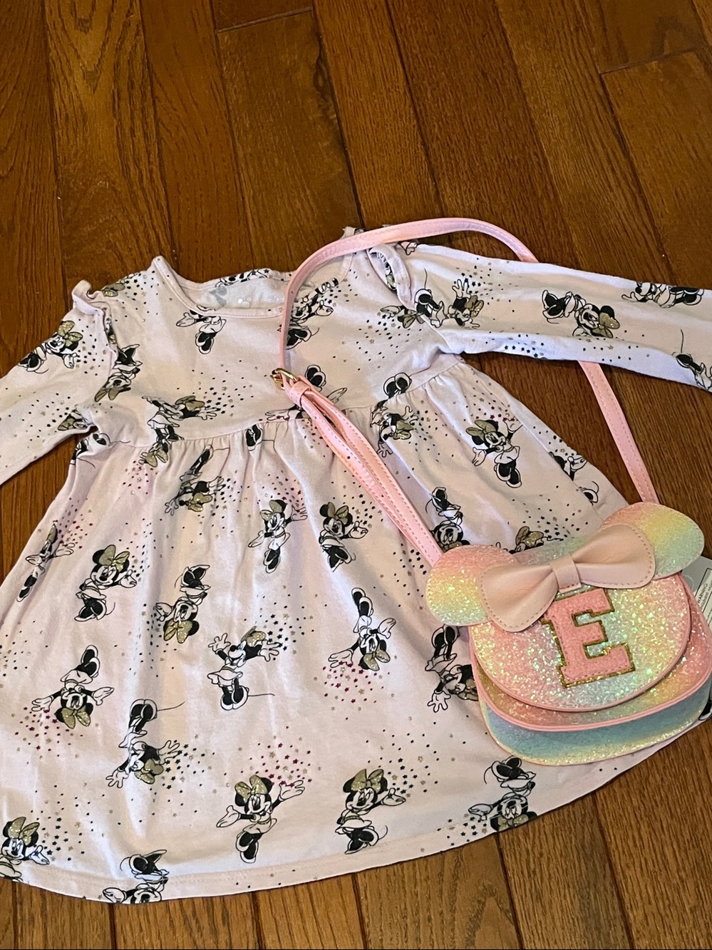 Disney Minnie Mouse sparkly babydoll dress 2T and NWT Minnie shoulder bag.